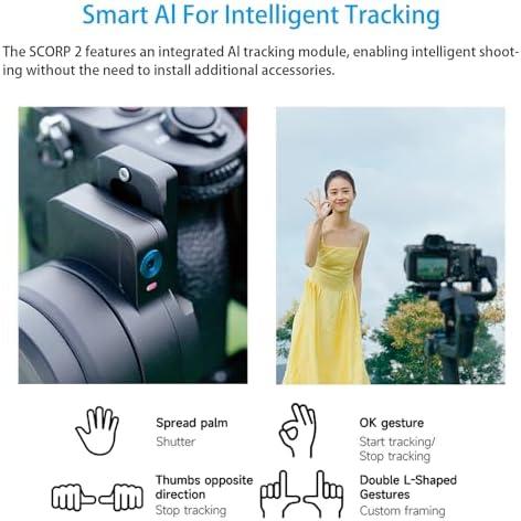         FeiyuTech Estabilizador de Cardan Scorp 2 para Câmera Dslr e Sem Espelho, Sensor de Rastreamento Al Integrado, Estabilizador de Câmera de 3 Eixos para Sony Canon Panasonic Nikon, Tela de Toque de Carg       