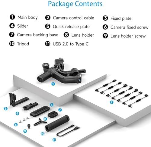         FeiyuTech Estabilizador de Cardan Scorp 2 para Câmera Dslr e Sem Espelho, Sensor de Rastreamento Al Integrado, Estabilizador de Câmera de 3 Eixos para Sony Canon Panasonic Nikon, Tela de Toque de Carg       