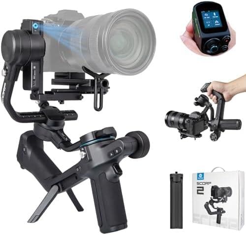 Equipamentos de fotografia profissional com câmera, estabilizador e acessórios de alta qualidade.