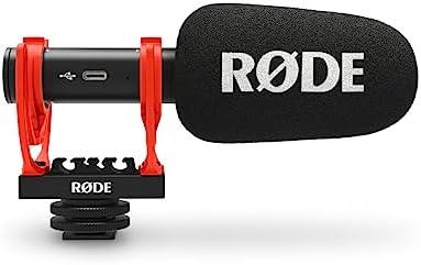 Microfone Rode com suporte para captação de áudio de alta qualidade.