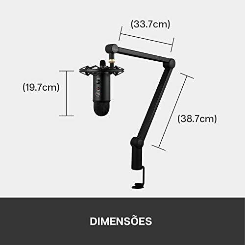 Microfone de estúdio com braço articulado para gravações profissionais, ideal para podcasts, streami.