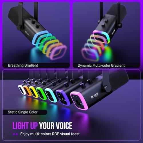 FIFINE Microfone dinâmico USB/XLR para gravação de podcast,microfone streaming para jogos de computador com RGB,botão de mudo,conector para fones de ouvido,suporte de mesa,para cantar e YouTube- AM8 FIFINE Microfone dinâmico USB/XLR para gravação de podcast,microfone streaming para jogos de computador com RGB,botão de mudo,conector para fones de ouvido,suporte de mesa,para cantar e YouTube- AM8