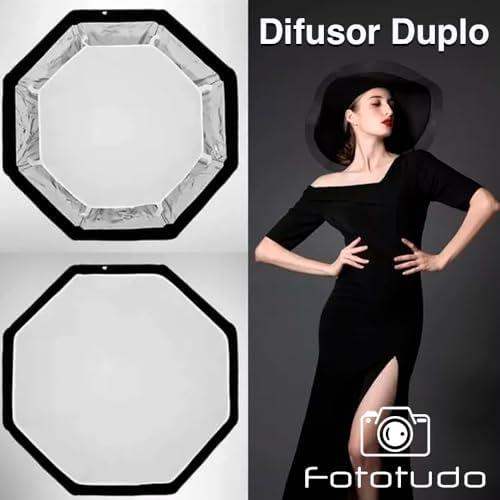 Luz de estúdio com difusor duplo para fotografia profissional. Ideal para retratos e ensaios, oferec.
