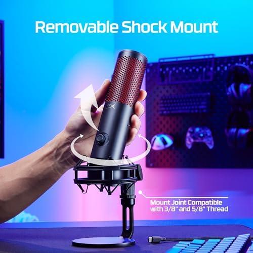         Microfone Condensador USB HyperX QuadCast 2 - Gravação em Alta Resolução para Streaming e Podcasts, com Controles Integrados, Suporte Antichoque Removível, 4 Padrões Polares, Preto (872V1AA)       