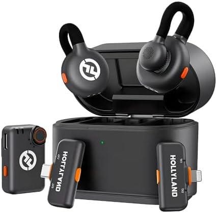 Fone de ouvido Bluetooth sem fio com estojo de carregamento portátil para fotografia.