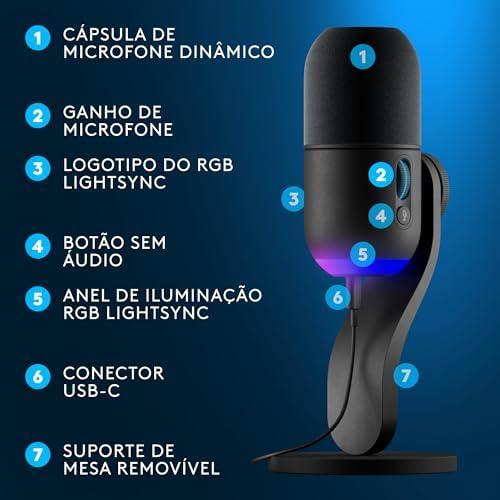         Microfone Dinâmico Gamer Logitech G Yeti GX com RGB LIGHTSYNC Captação Dinâmica Supercardioide, Conexão USB Plug and Play para Gravação de Conteúdo e Streaming em PC e Mac - Preto       