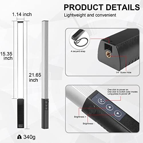 Varinha de luz portátil para fotografia de LED, luz de vídeo LED portátil luxceo 1000 lúmens CRI 95 USB recarregável com controle remoto, bolsa de transporte, temperatura de cor ajustável Varinha de luz portátil para fotografia de LED, luz de vídeo LED portátil luxceo 1000 lúmens CRI 95 USB recarregável com controle remoto, bolsa de transporte, temperatura de cor ajustável