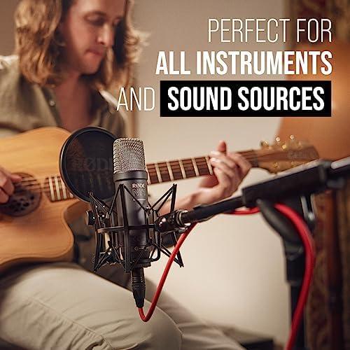 RØDE NT1 Microfone condensador de estúdio de diafragma grande de 5ª geração com saídas XLR e USB, suporte de choque e filtro pop para produção de música, gravação vocal e podcasts (preto) RØDE NT1 Microfone condensador de estúdio de diafragma grande de 5ª geração com saídas XLR e USB, suporte de choque e filtro pop para produção de música, gravação vocal e podcasts (preto)