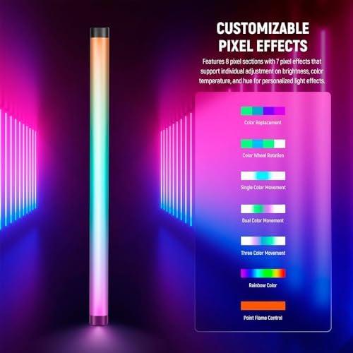         Bastão de Luz LED Portátil TL60 RGB Preto, Controle via APP/DMX, 18 Efeitos, Bateria Recarregável, Iluminação para Foto e Vídeo       