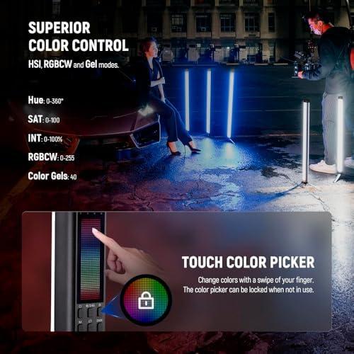         Bastão de Luz LED Portátil TL60 RGB Preto, Controle via APP/DMX, 18 Efeitos, Bateria Recarregável, Iluminação para Foto e Vídeo       